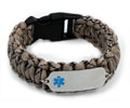 Camo Desert Paracord Medical ID Bracelet with Blue Emblem.